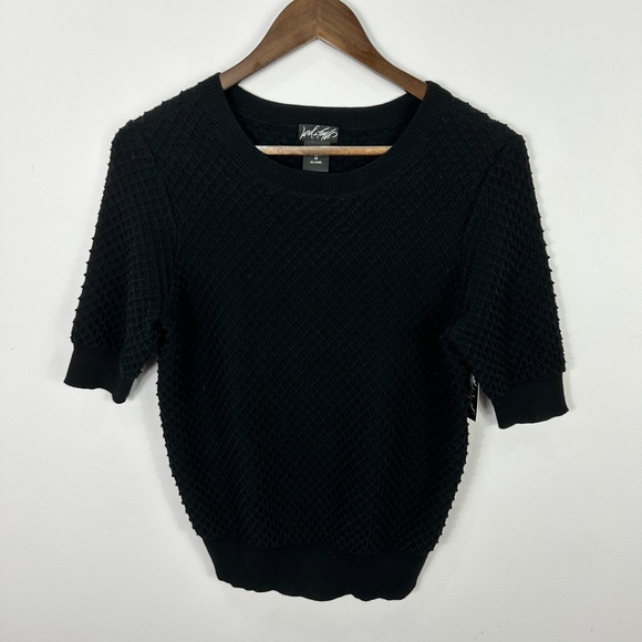 Lord And Taylor Sweater Top Women M Black Textured Knit Minimalist Quiet Luxury‎ - Picture 1 of 6